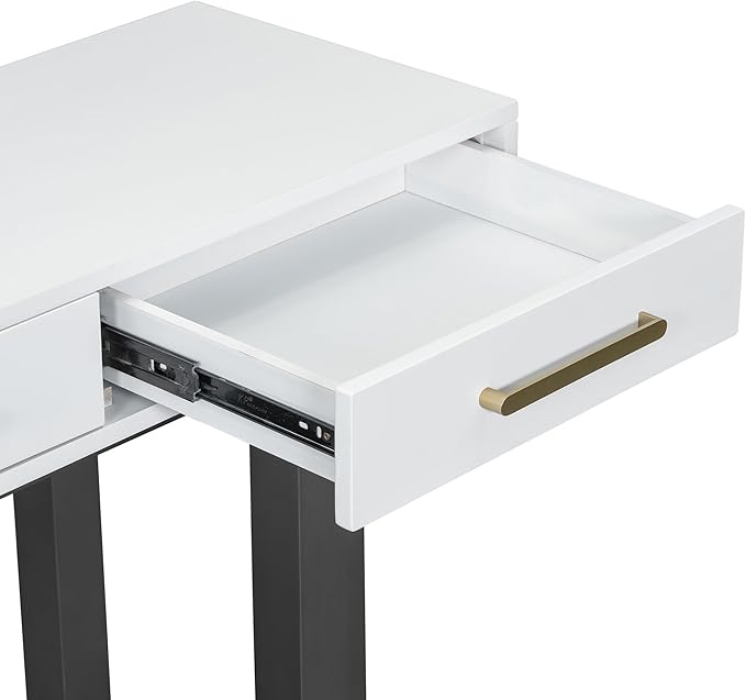 Knocbel Long Console Table with 3 Drawers and Handles, Minimalist Entryway Sofa Tables with Cross Sled Base for Living Room Hallway, 15.7" D x 57" W x 30.6" H Gray and Whitetop