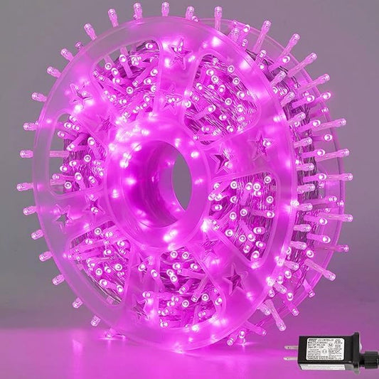 QITONG Pink Christmas Lights Outdoor, 165ft 500 LED String Lights Plug in, Clear Wire Twinkle Xmas Lights Indoor with 8 Modes