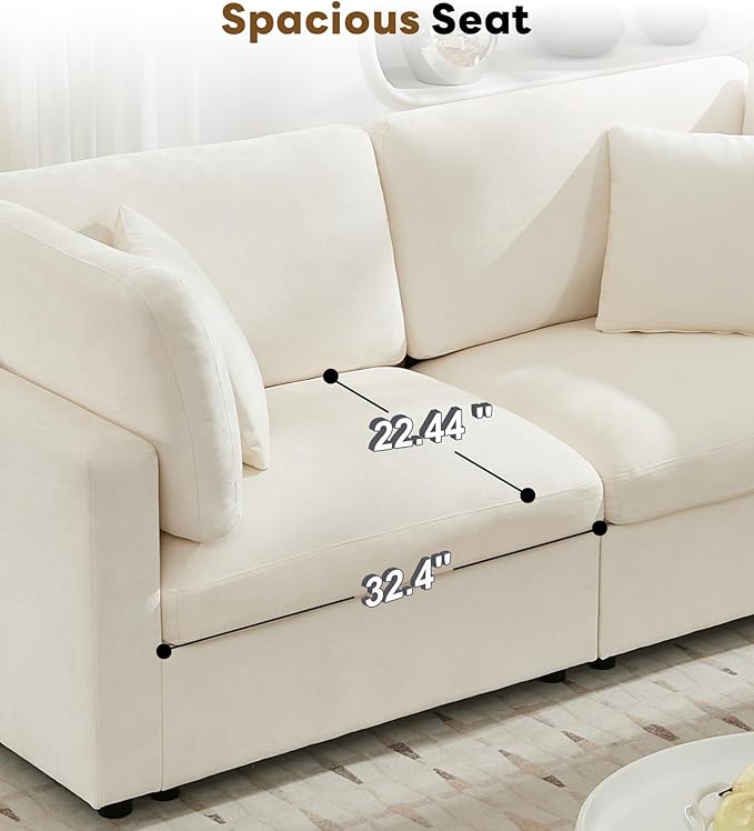 Tbfit Modern Sectional Sofa with Storage, Comfy Cloud Sectional Couch with Down-Filled Cushions, Sofa for Home, Living Room, Beige