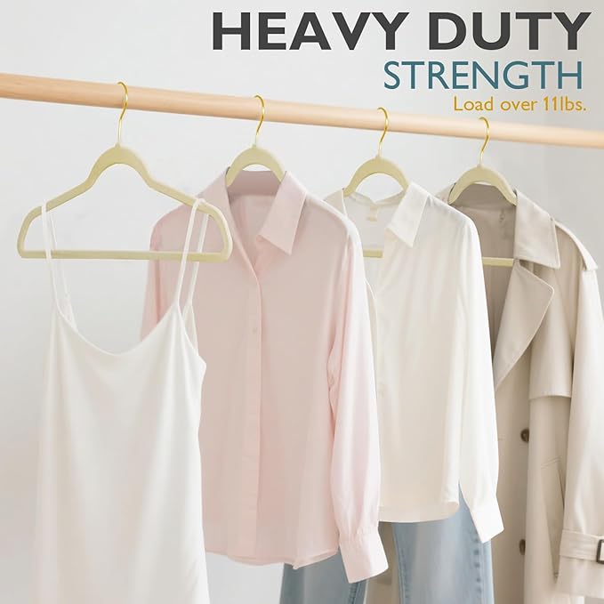 ManGotree Velvet Coat Hangers with 360° Swivel Gold Hook, Non-Slip Felt Suit Hangers, Slim Space Saving Clothes Hanger for Jacket, Sweater, Shirt, Dress, Pants (36 Pack, Beige)