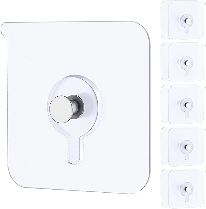 Uniclife 10 Pcs Self Adhesive Picture Hooks 33 Max lbs Load Heavy Duty Picture Hangers Without Nails Wall Hooks for Hanging Transparent Waterproof Frame Hangers Sticky Hook for Bathroom Kitchen