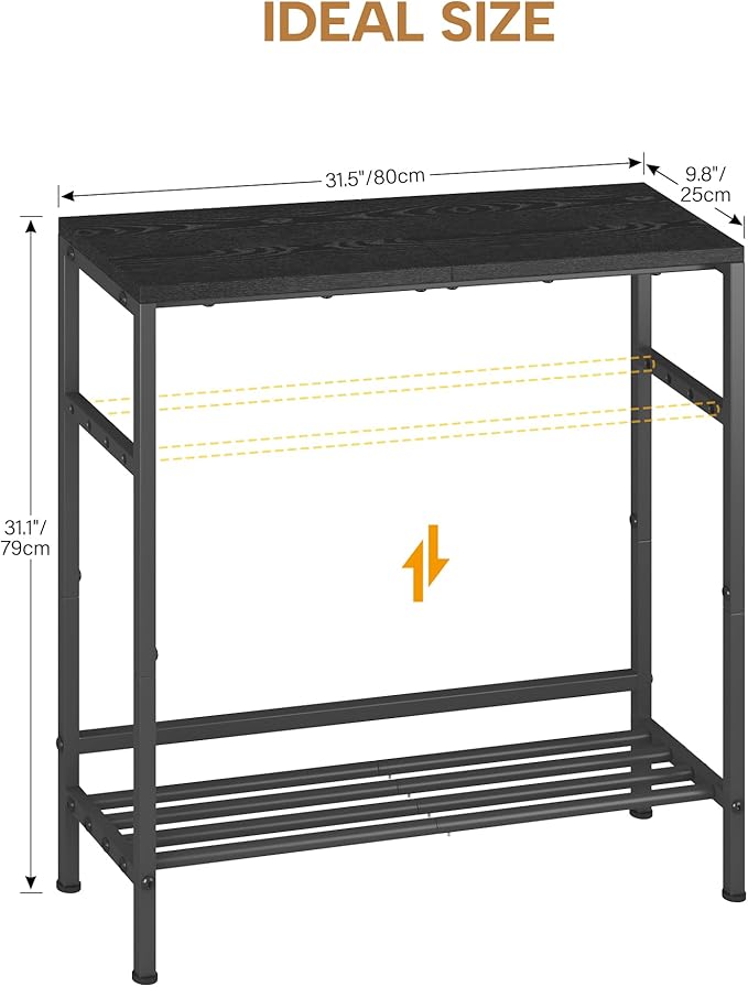 Homeiju Entryway Table 31.5" Width, 2-Tier Console Table with Adjustable Shelves, Industrial Sofa Table with Storage, Foyer Tables for Entryway, Hallway, Kitchen, Living Room and Bedroom, Black