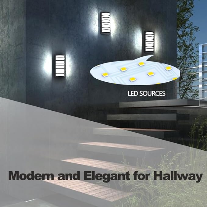 Sytmhoe Modern Outdoor Wall Lights 2Packs, 6000k Cool White LED Exterior Light Fixtures,Porch Led Wall Lamps,Porch&Patio Light for House,IP65 Waterproof for Garage Hallway Stairs Gardens(2packs)