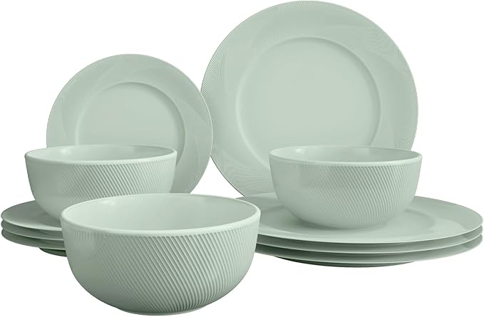 Yoshy Bone China Dinnerware with Lightweight Durable Chip Resistant Design Service for 4 (12 Piece - Service for 4, Willowmist)