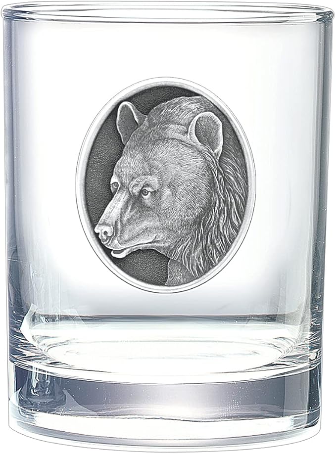 Heritage Pewter Black Bear Double Old Fashion | Double Rocks Glass 14 OZ for Liquor | Expertly Crafted Pewter Glass