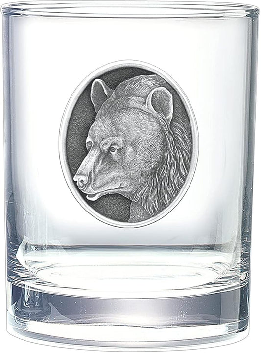 Heritage Pewter Black Bear Double Old Fashion | Double Rocks Glass 14 OZ for Liquor | Expertly Crafted Pewter Glass