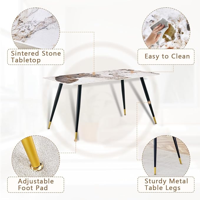 6 Person Dining Table Set, Sintered Stone Dining Table Set for 6, Kitchen Table Chairs Set of 6, Easy to Assemble