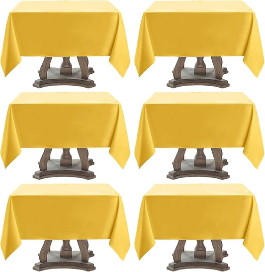 Square Tablecloth 52 x 52 Inch Yellow Tablecloths Stain-Wrinkle Resistant Washable Polyester Table Cloths for Holiday, Buffet Parties, and Weddinge 6pack