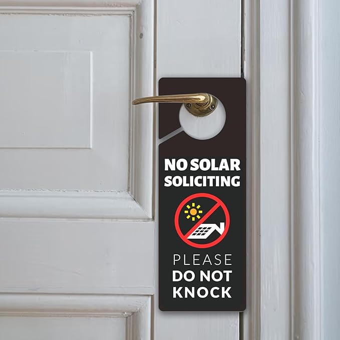 No Solar Panel Soliciting Sign for House, 2 Pack (Printed on Both Sides) - 9.3"x3.5" PVC Plastic Don't Disturb Sign for Home, Front Door, Business, Durable Weatherproof, Easy to Hang