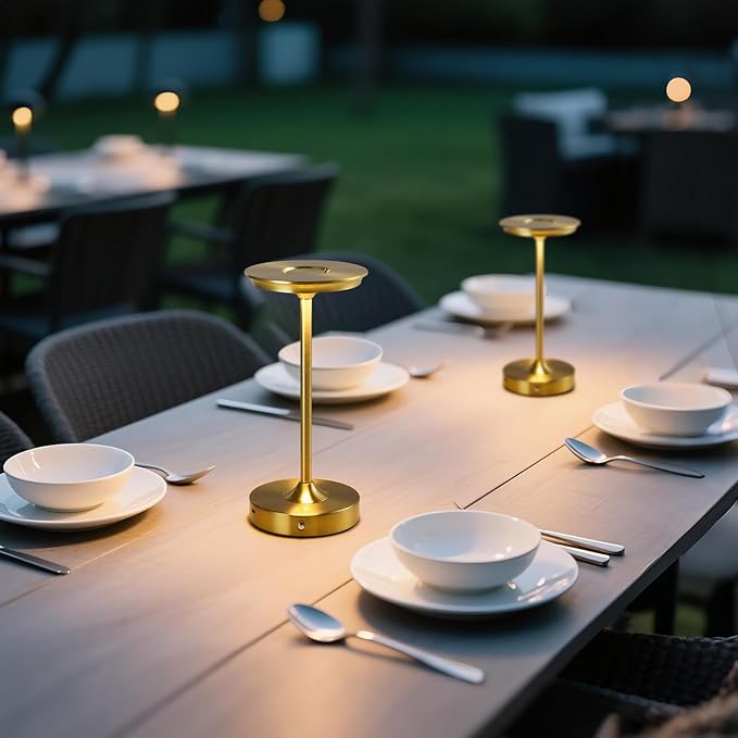 2 Pack Rechargeable Table Lamp, LED Cordless Table Lamp, 5000mAh Battery Operated Portable Table Light,Dimming for Restaurant/Patio/Outdoor(Gold)