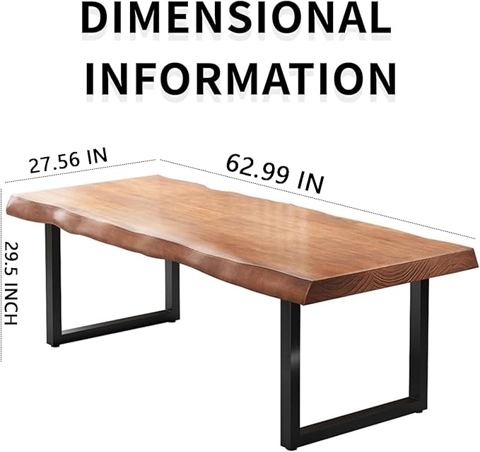 Stylish Solid Wood Office Desk with Sturdy Metal Base - Durable Multi-Size Executive Computer & Dining Table - Perfect for Home Office & Work Environments (Brown, 62.99in)