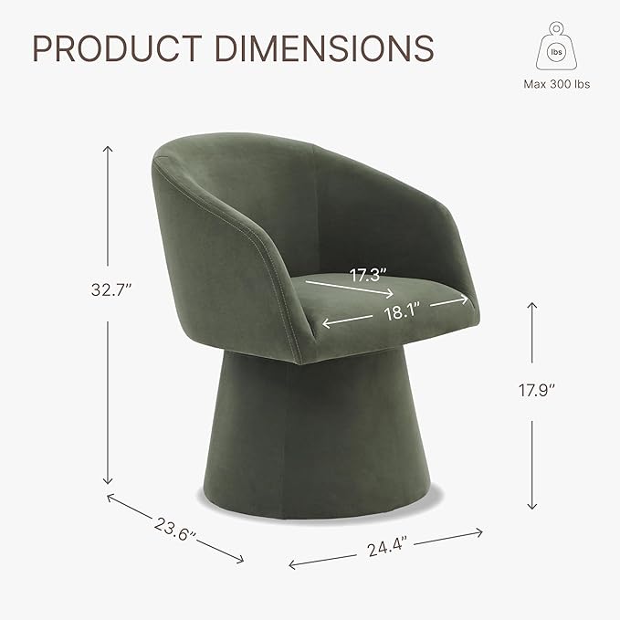 Swivel Dining Chairs Set of 1, Upholstered Mid Century Modern Deskchair with Barrel Back, Linen Fabric Kitchen Chairs for Dining Room, Bedroom, Dressing Room, Green