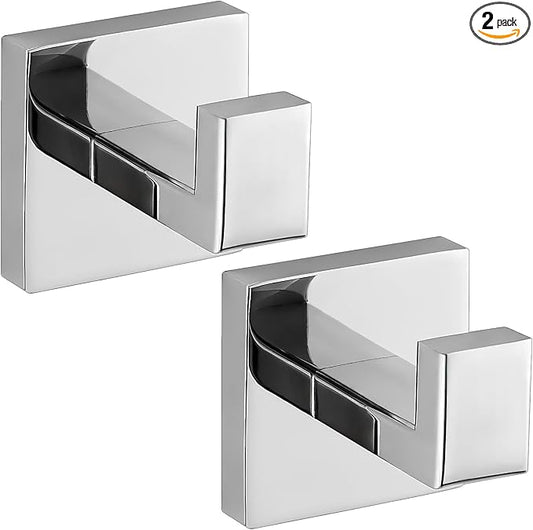 Towel Hooks for Bathrooms, Heavy Duty Wall Mounted Stainless Steel Modern Hook, 2 Pack – Ideal for Hanging Towels, Robes, Coats, in Kitchen, Bedroom, Bathroom, or Hotel (2, Chrome Polished)
