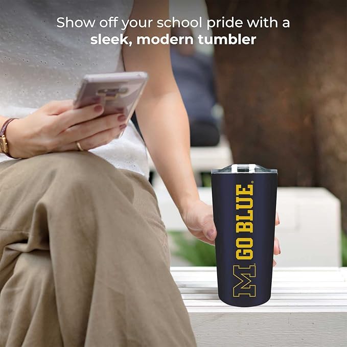 Campus Colors NCAA Stainless Steel Tumbler perfect for Gameday - 18 oz - Double Walled - Keeps Drinks Perfectly Insulated (Michigan Wolverines - Navy)