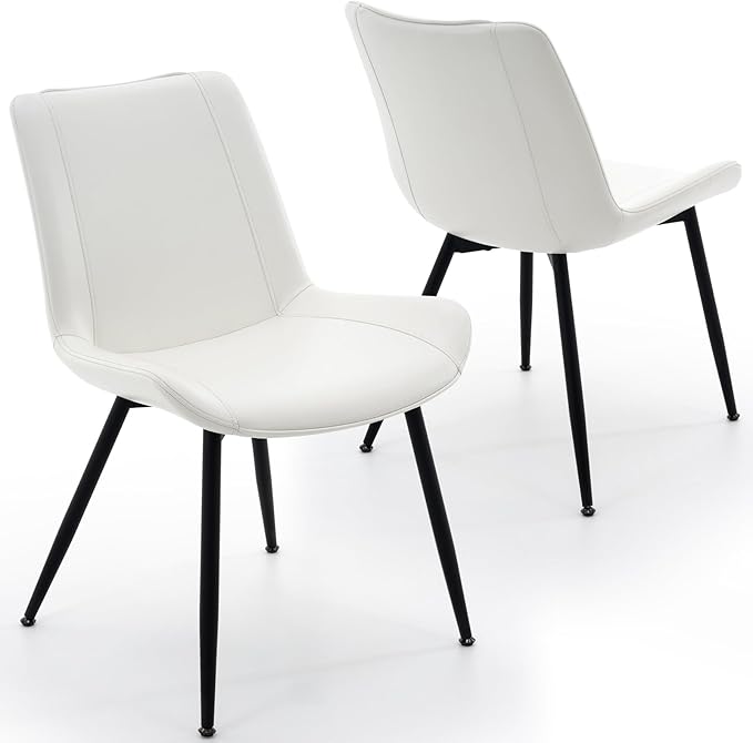 Brage Living Dining Chairs Set of 2, PU Leather Modern Armless Kitchen Dining Room Chairs, Upholstered Accent Side Chairs with Metal Legs (Pearl White)