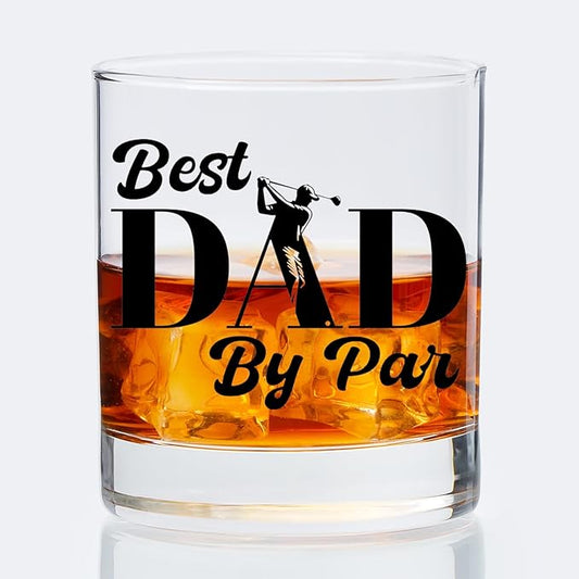 Golf Dad Gifts Old Fashioned Whiskey Glasses, Golfing Gifts for Father Birthday, Best Dad By Par 10 oz Rocks Barware Cup for Cocktail Drinks Scotch Bourbon Liquor