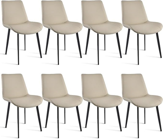 Dining Chairs, Modern PU Leather Dining Room Chair with Sturdy Metal Legs, Upholstered Seat Dinner Chairs Accent Side Chairs for Indoor Kitchen Living Room (Light Grey, Set of 8)