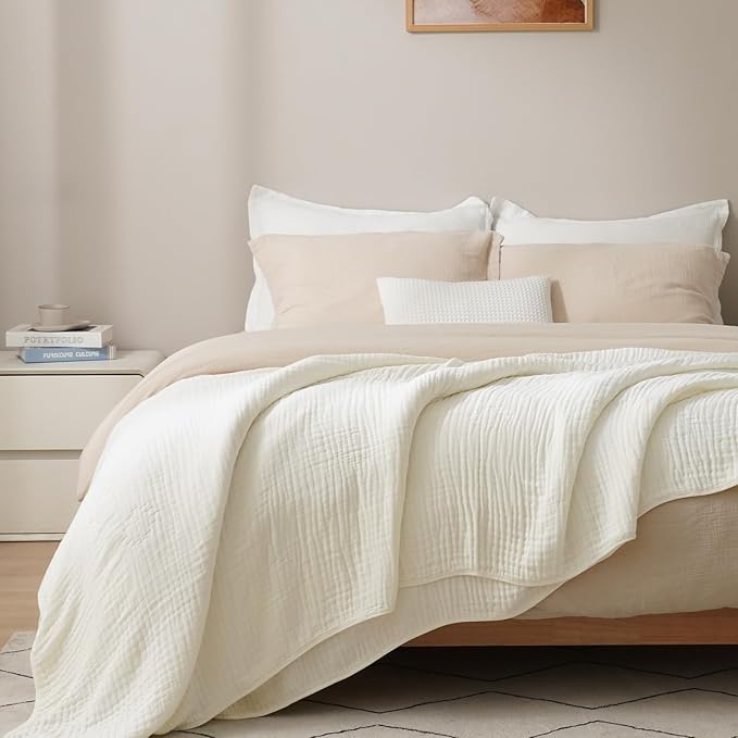 PHF Cooling Muslin Blanket King Size 104"x80", 6-Layer Lightweight Gauze Blanket Made from 35% Rayon Derived from Bamboo & 65% Cotton, Breathable & Ultra Soft Cozy, Aesthetic Home Decor, Snow White