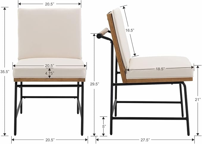 DUOMAY Mid-Century Modern Dining Chairs Set of 4, PU Leather Side Chair with Rear Handle, Armless Chair with Metal Legs for Kitchen Dining Room Living Room Vanity, Beige