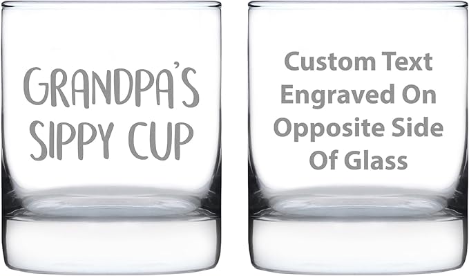 Custom Grandpa's Sippy Cup - Unique Whiskey Rocks Glass for Grandfathers - Fun Grandpa Gifts - 10.25 Oz - Parent - Customized Glasses