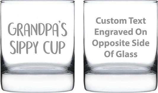 Custom Grandpa's Sippy Cup - Unique Whiskey Rocks Glass for Grandfathers - Fun Grandpa Gifts - 10.25 Oz - Parent - Customized Glasses