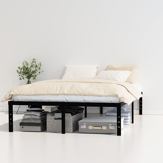16 Inch King Bed Frame No Box Spring Needed, Heavy Duty King Platform Bed Frame Support Up to 3000 lbs, Easy Assembly, Noise Free, Black