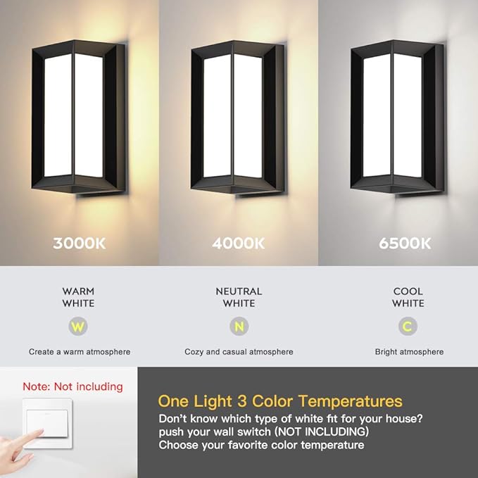 Sytmhoe Outdoor Wall Lights,2Packs Exterior Light Fixture,LED Wall Sconce 3-Color-Changeable Wall Mounted Lamps,Matte Black Porch&Patio Light Outdoor,IP65 Waterproof for Hallway Stairs Gardens