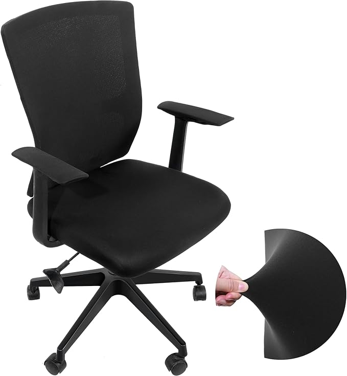 Tatuo Computer Chair Cover Office Seat Cover with Armrest and Backrest, Stretchable Desk Elastic Protective Universal Rotating Chair Protecter (Black,1 Set)