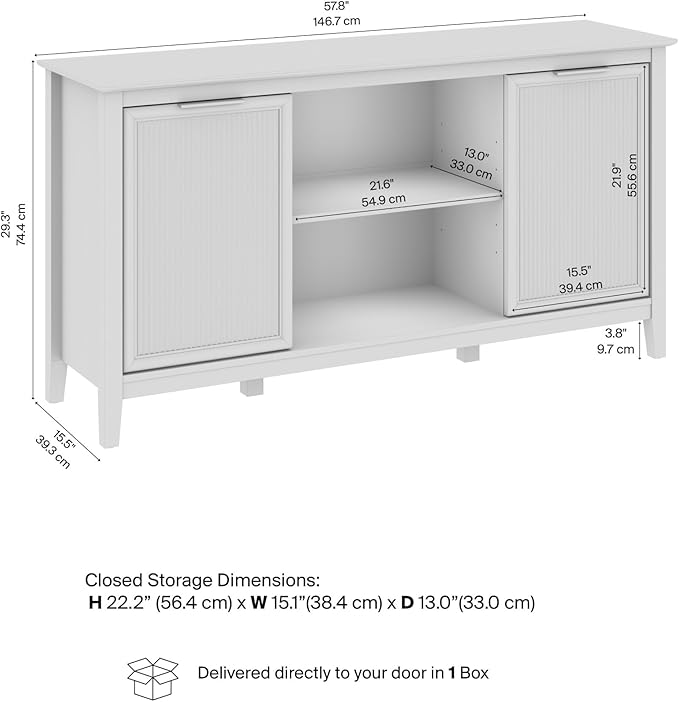 Bush Home 58-inch Sideboard Storage Cabinet, Dining Room Furniture, Camille Collection, Natural Birch