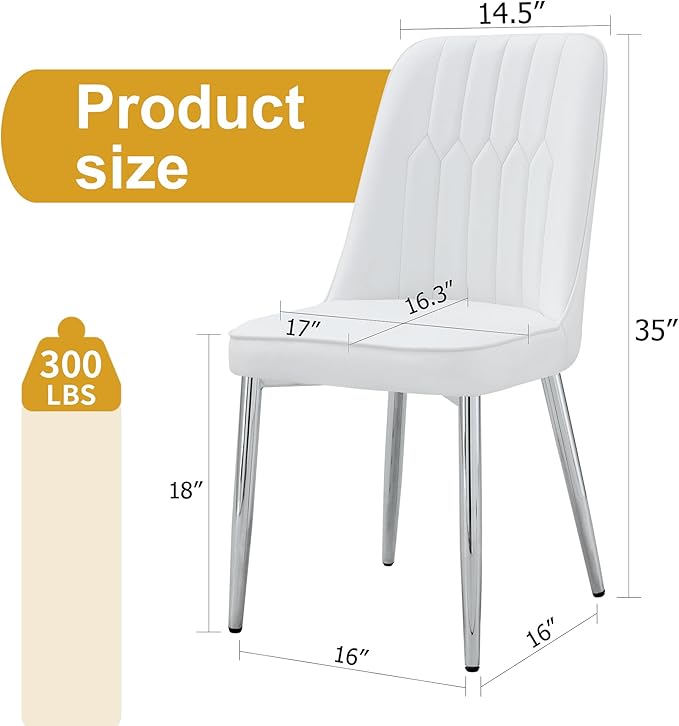 Dining Chairs Set of 2, Equipped with PU Leather Backrest Cushions and Silvery Legs, Suitable for Restaurants, Kitchens, and Dining Room Chairs