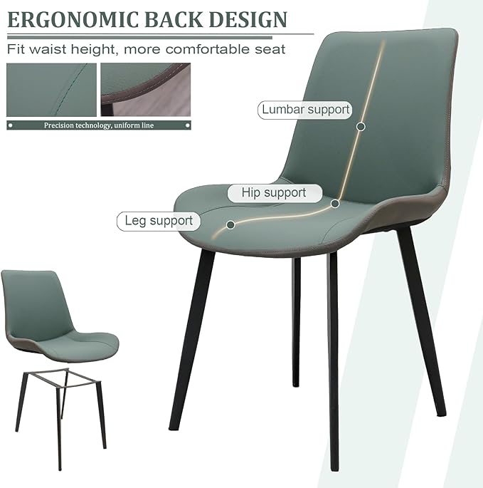 Dining Chairs, Modern PU Leather Dining Room Chair with Sturdy Metal Legs, Upholstered Seat Dinner Chairs Accent Side Chairs for Indoor Kitchen Living Room Restaurant (Green & Dark Grey, Set of 6)