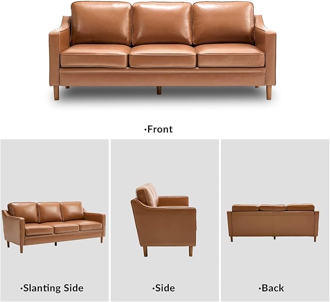 Kingfun Living Room Furniture Sets, 3 Seater Couch and Loveseat, Mid Century Modern Sofa Set, Faux Leather Couch with Solid Wood Frame for Living Room & Bedroom, Brown