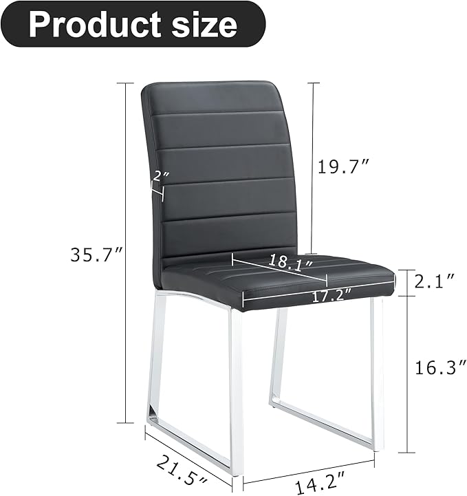 Modern Dining Chairs Set of 4, White Faux Leather Kitchen Chairs, Upholstered Armless Dining Room Chair with Gold Mental Legs Heavy Duty, Comfortable (Black Chairs, Set of 6)