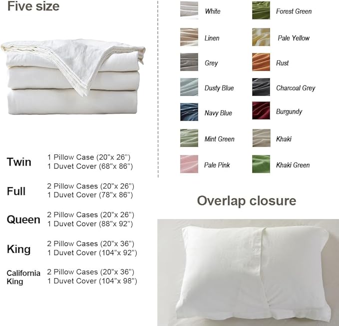 Simple&Opulence French Linen Duvet Cover Set 68" x 86"- 2 Pieces (1 Comforter Cover,1 Pillowcase)- Natural Flax Cotton Blend-Solid Color Breathable Farmhouse Bedding-Off White, Twin
