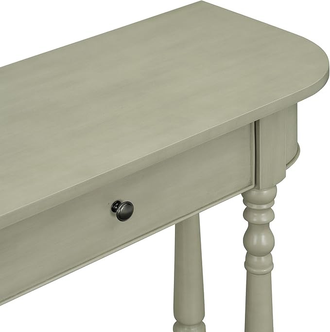 HMFULE Retro Curved Console Table, 36" Solid Wood Half Moon Console Table Sofa Table Entryway Table with 1 Drawer 1 Open Shelf Roman Legs Curved Corners for Living Room,Entryway,Hallway,Gray