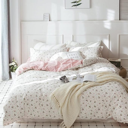 Twin Size Floral Comforter 2 Pieces Soft Cute Floral Bedding Comforter Sets Garden Style Pink Flower Print Botanical Flowers Comforter Set for All Seasons 1 Comforter and 1 Pillowcases