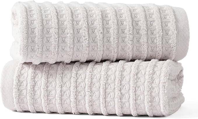 sense gnosis Light Grey Waffle Hand Towel Set of 2 Super Soft 100% Cotton Terry Striped Pattern Ultra Absorbent Hand Towel for Bathroom 13 x 29 Inch