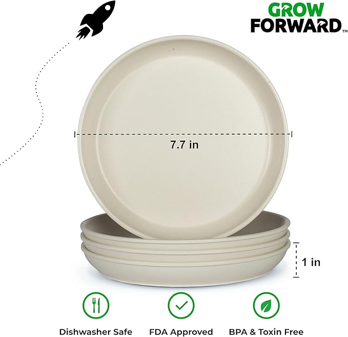 Grow Forward Bamboo Kids Plates and Bowls Sets - 8-Piece Dishwasher Safe Non Toxic Plates for Kids - Reusable Eco Friendly BPA Free Dishes Dinnerware Sets for Children - Arctic