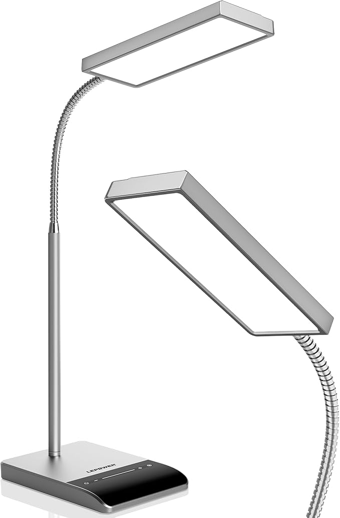 LEPOWER Desk Lamp, 800LM LED for Home Office, 12W Reading for Desk, Eye-Caring Light, Touch Table Gooseneck Lamp, 50 Lighting Modes, Bright for Bedroom, Study (Grey)