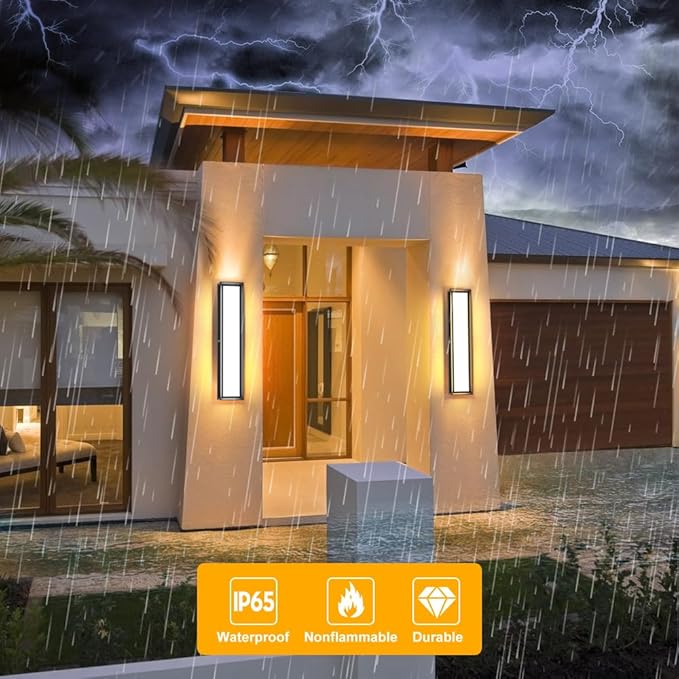 Sytmhoe Exterior Wall Light Fixture,2Packs 10%-100% Dimmable LED Modern Outdoor Patio Wall Light Fixture, 23.6in Black Exterior Sconce Wall Mounted Lights for Garage Living Room Courtyard House(3000K)