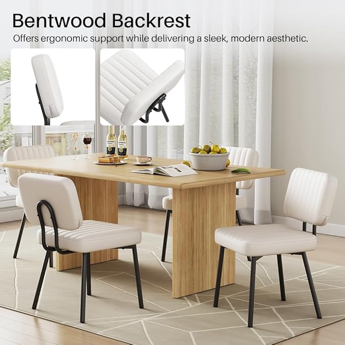 Dining Chairs Set, Upholstered Mid Century Modern Kitchen Dining Room Accent Chairs with Faux Leather Cushion Seat & Metal Legs for Kitchen, Living Room (White, Set of 2)