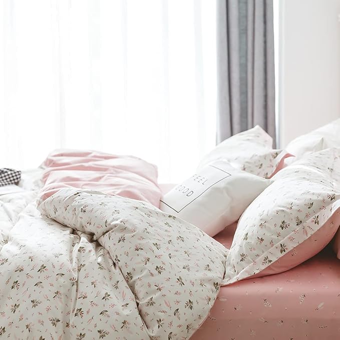 Floral Comforters Full Size 3 Pieces Soft Cute Floral Bedding Comforter Sets Garden Style Pink Flower Print Botanical Flowers Comforter Set for All Seasons 1 Comforter and 2 Pillowcases