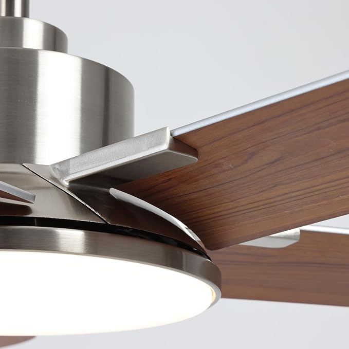 44 Inch Ceiling Fans with Lights, Modern Nickel Ceiling Fan with Dimmable LED, 6 Speeds, Timer, Quiet Reversible DC Motor, Remote Control Ceiling Fan for Bedroom, Living Room and Kitchen