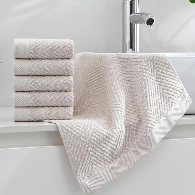 sense gnosis Super Soft Lime White Washcloth Terry Striped Weave Pattern Ultra Absorbent 100% Cotton Washcloths Towel for Bathroom Home Kitchen 13 X 13 Inch, 6 Pieces