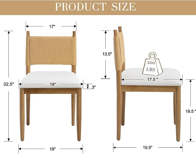 CIMOTA Modern Dining Chairs Set of 6, Mid Century Upholstered Dining Room Chairs with Woven Back, Armless Kitchen Chairs with Natural Solid Wood Legs, Linen Beige