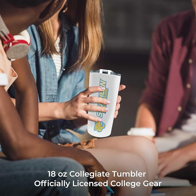 Campus Colors NCAA Stainless Steel Tumbler perfect for Gameday - 18 oz - Double Walled - Keeps Drinks Perfectly Insulated (Southern University - White)
