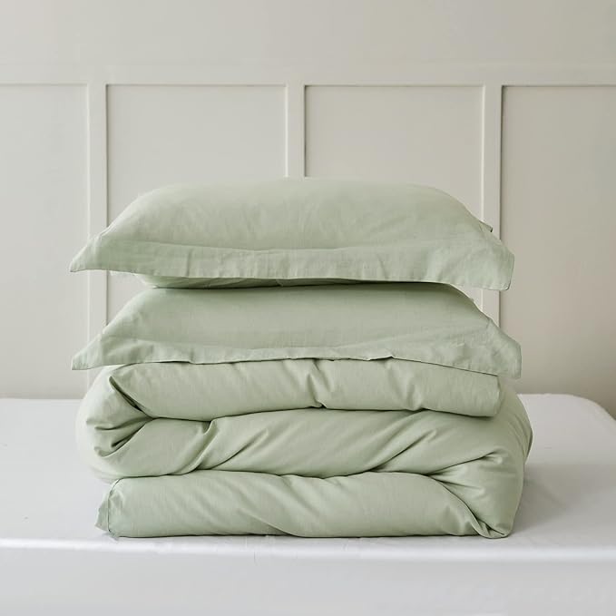 Simple&Opulence French Linen Duvet Cover Set 104"x 92"- 3 Pieces (1 Comforter Cover,2 Pillowcases)-Natural Flax Cotton Blend-Solid Color Breathable Farmhouse Bedding-Mint Green, King