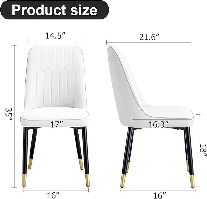 Dining Chairs Set, Modern Dining Chairs, Equipped with PU Leather Backrest Cushions and Black Metal Legs, Suitable for Restaurants, Kitchens, and Dining Room Chairs (White, Set of 6)