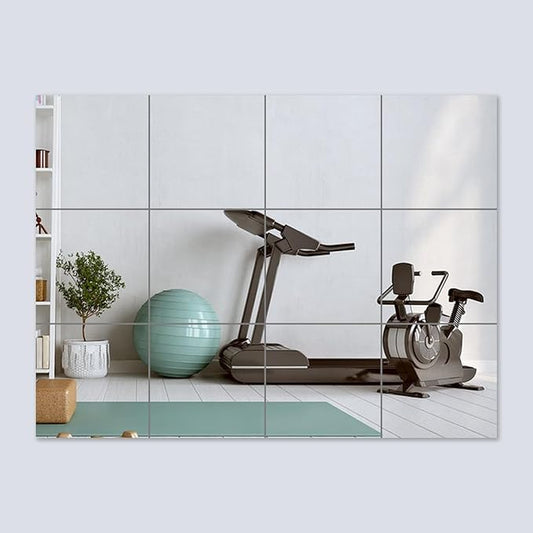 Full Length Shatterproof Wall Mirror, 16Pcs 10 Inch Acrylic Mirror Tiles for Home Gym, Fitness Studio, Kids Room, Dance & Yoga Practice, Safe Unbreakable Toddler Mirror for Wall