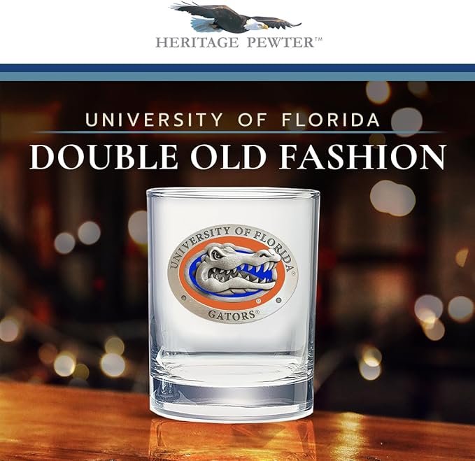 Heritage Pewter University of Florida Double Old Fashion | Double Rocks Glass 14 OZ for Liquor | Expertly Crafted Pewter Glass